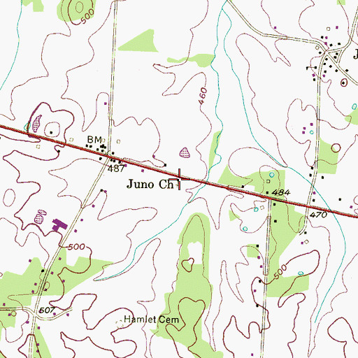 Topographic Map of Juno Church, TN
