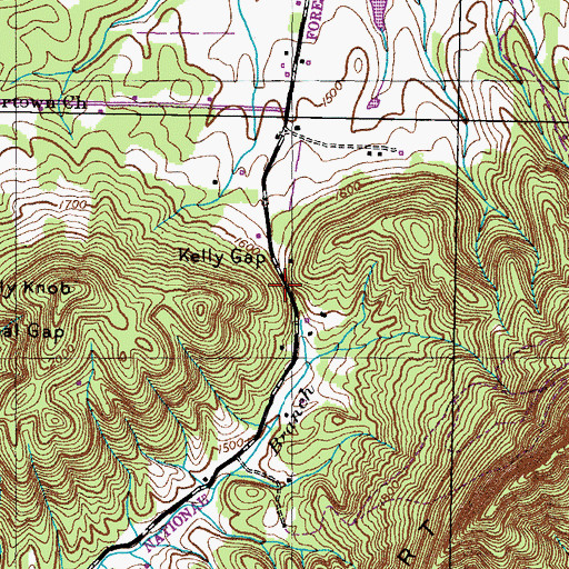 Topographic Map of Kelly Gap, TN