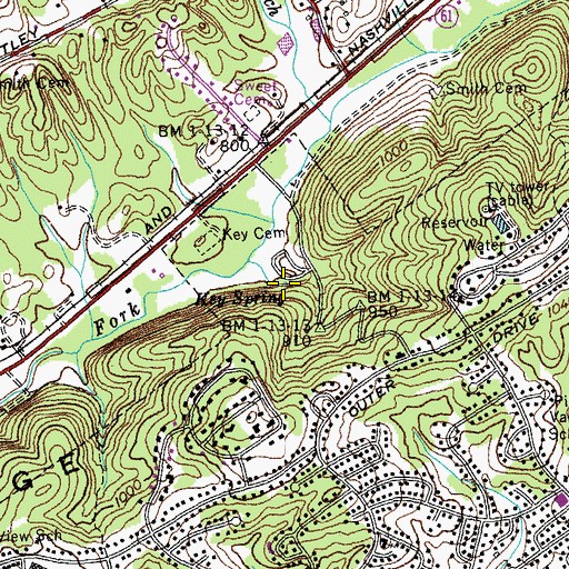 Topographic Map of Key Spring, TN