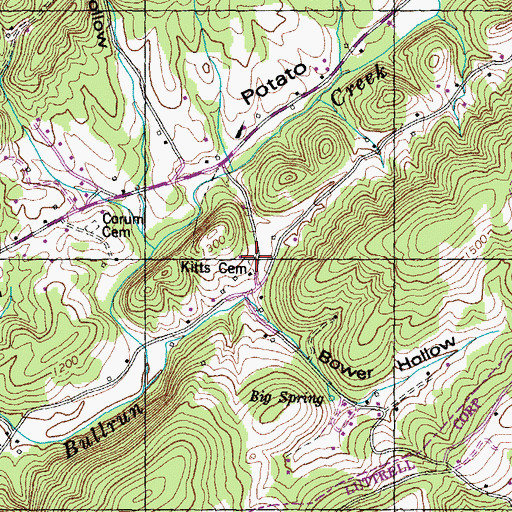 Topographic Map of Kitts Cemetery, TN