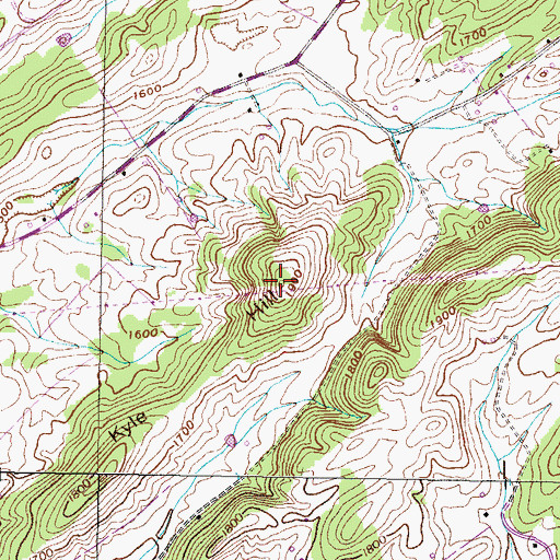 Topographic Map of Kyle Hill, TN
