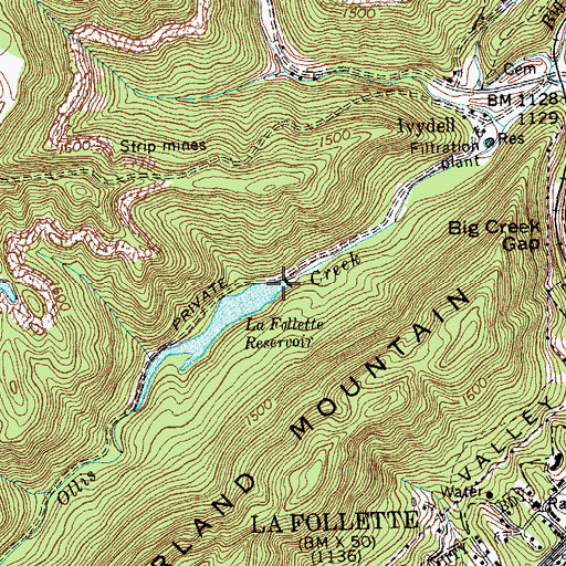 Topographic Map of La Follette Reservoir, TN