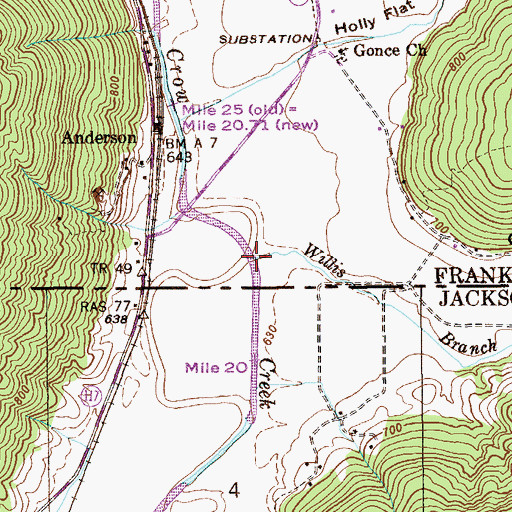 Topographic Map of Willis Branch, TN