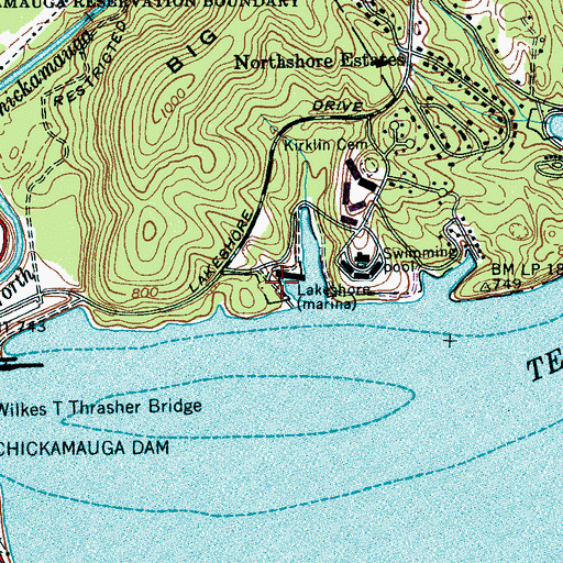 Topographic Map of Lakeshore, TN