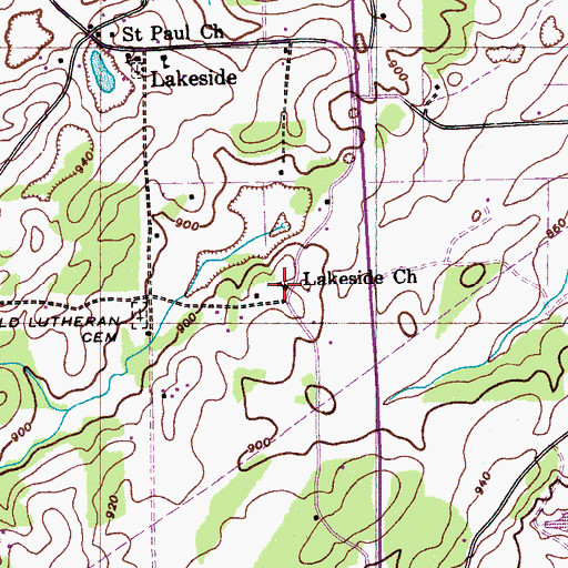 Topographic Map of Lakeside Church, TN
