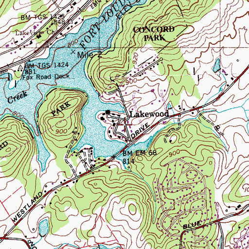 Topographic Map of Lakewood, TN