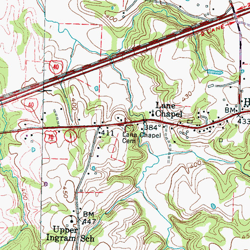 Topographic Map of Lane Chapel Cemetery, TN