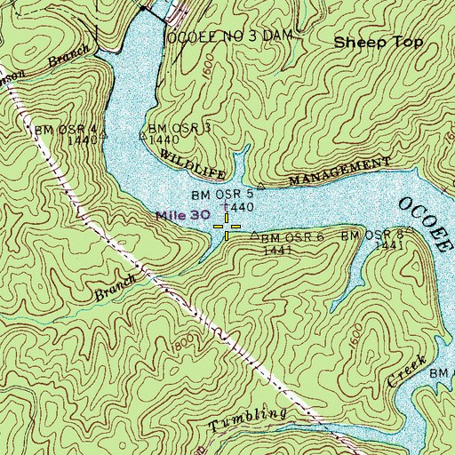 Topographic Map of Laurel Branch, TN