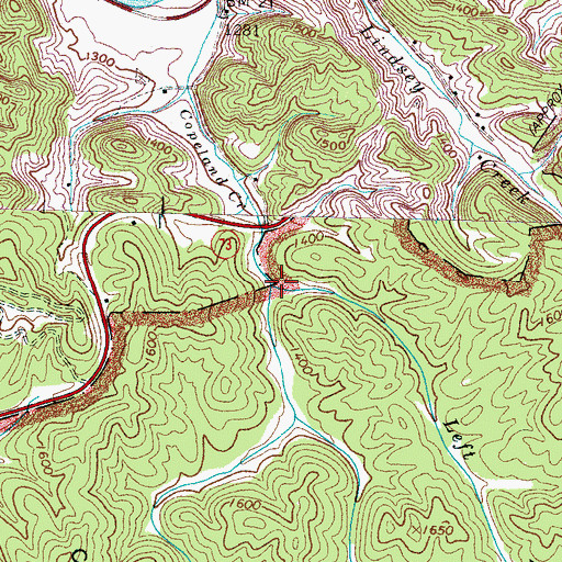Topographic Map of Left Fork Copeland Creek, TN