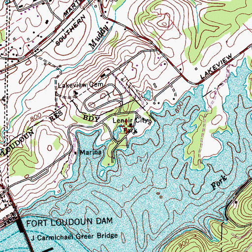 Topographic Map of Lenoir City Park, TN