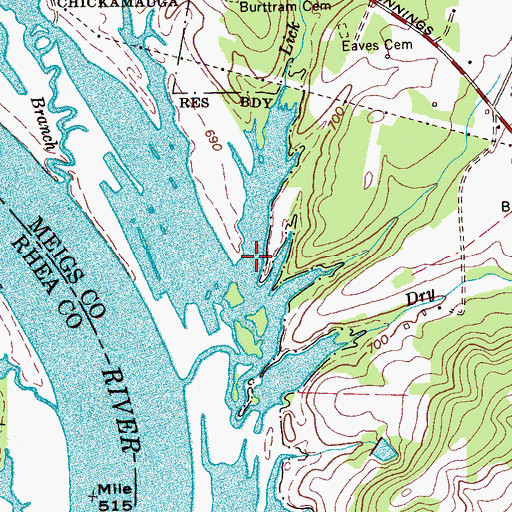 Topographic Map of Lick Branch, TN