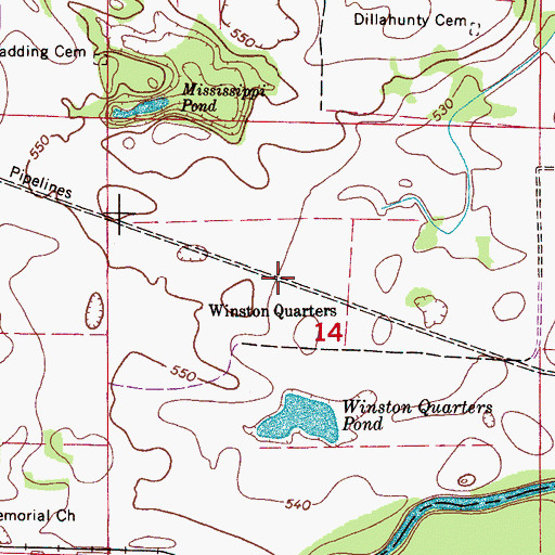 Topographic Map of Winston Quarters, AL
