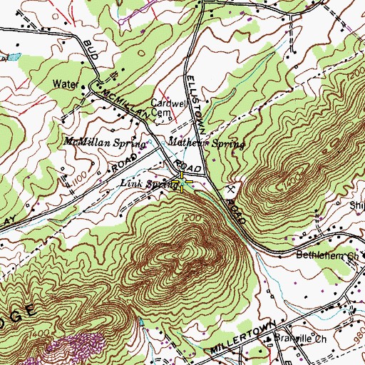Topographic Map of Link Spring, TN