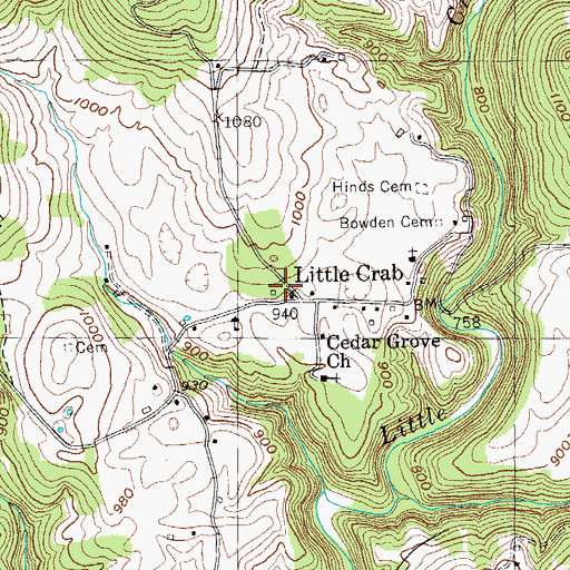 Topographic Map of Little Crab, TN
