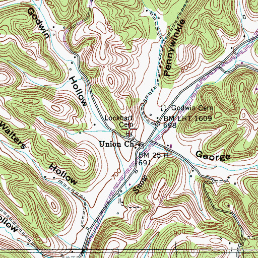 Topographic Map of Lockhart Cemetery, TN
