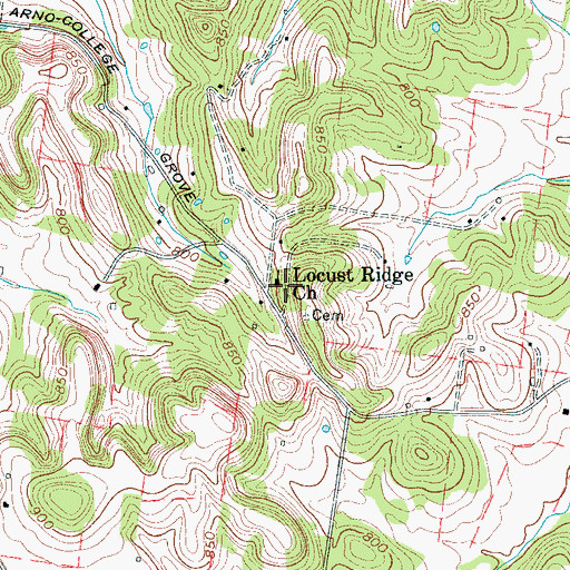 Topographic Map of Locust Ridge Church, TN