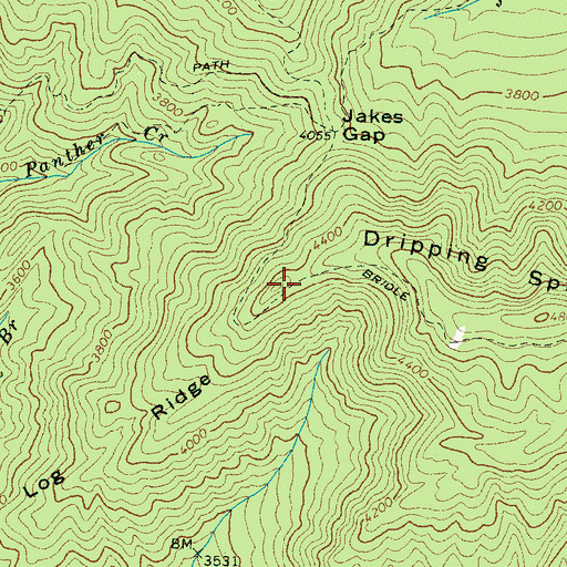 Topographic Map of Log Ridge, TN
