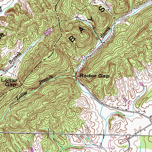 Topographic Map of Lollar Branch, TN
