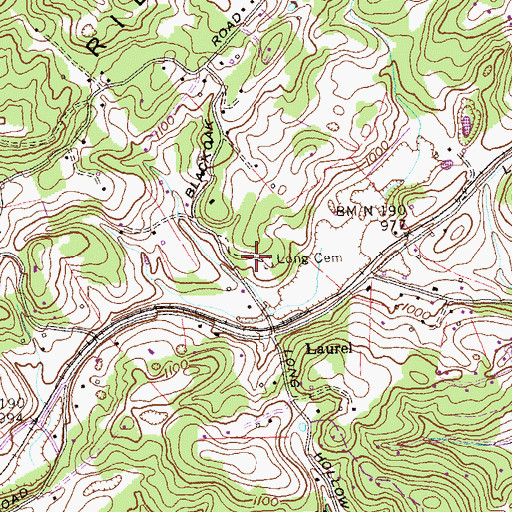 Topographic Map of Long Cemetery, TN