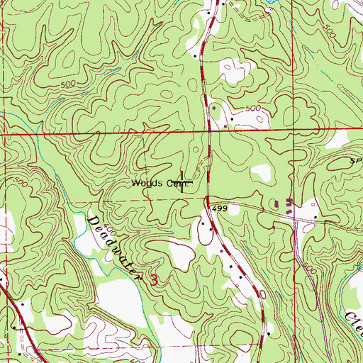 Topographic Map of Woods Cemetery, AL