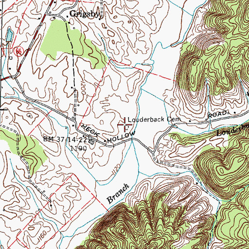 Topographic Map of Louderback Cemetery, TN