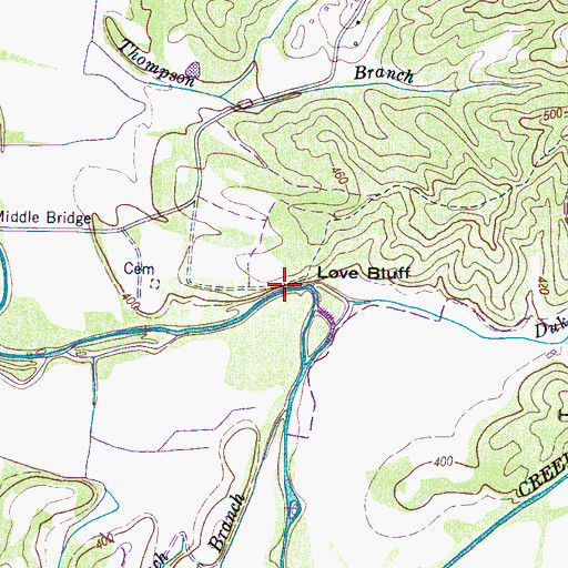 Topographic Map of Love Bluff, TN