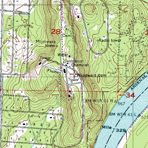Topographic Map of Woodward Cemetery, AL