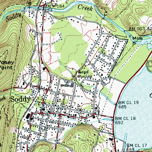 Topographic Map of Loyd Spring, TN