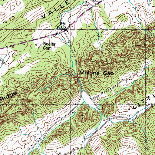 Topographic Map of Malone Gap, TN