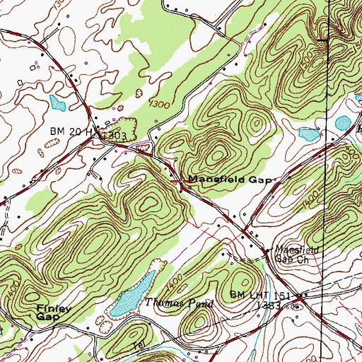 Topographic Map of Mansfield Gap, TN