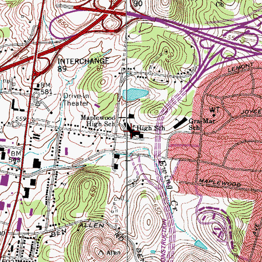 Topographic Map of Maplewood High School, TN