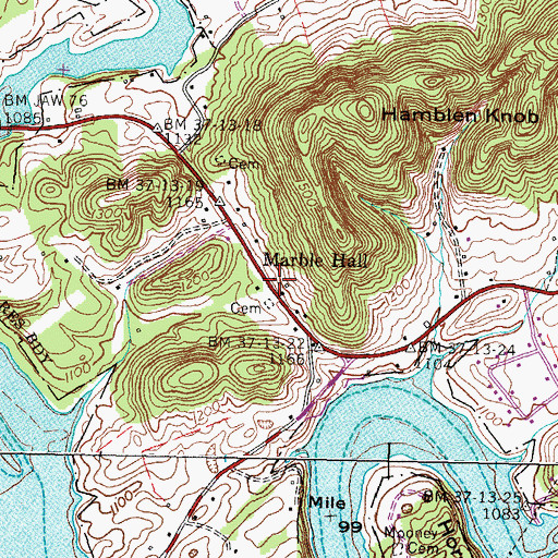 Topographic Map of Marble Hall, TN