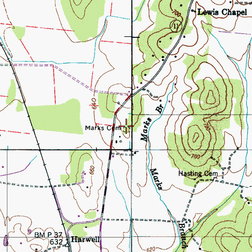 Topographic Map of Marks Cemetery, TN