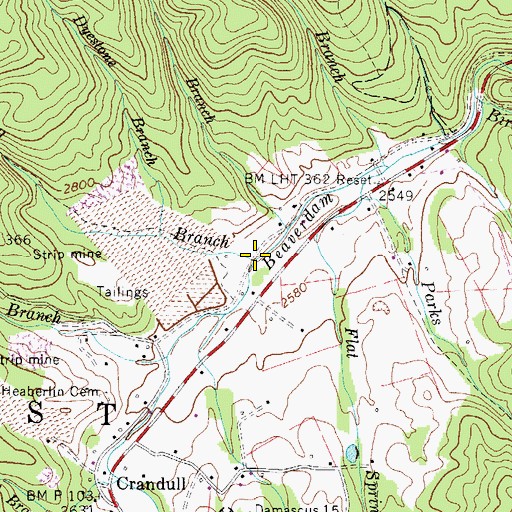 Topographic Map of Marshall Branch, TN