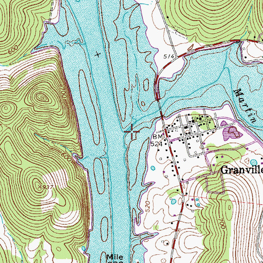 Topographic Map of Martin Creek, TN