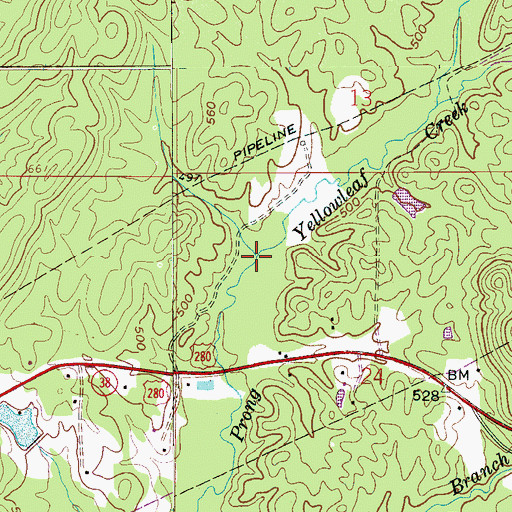 Topographic Map of Yellowleaf Creek, AL