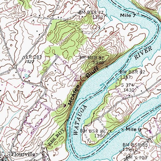 Topographic Map of McAfee Bluff, TN