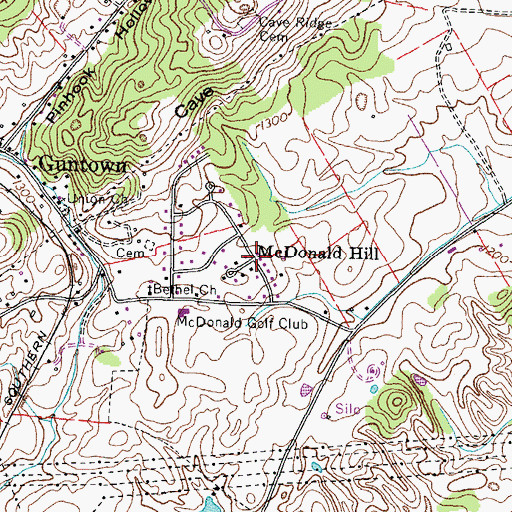 Topographic Map of McDonald Hill, TN