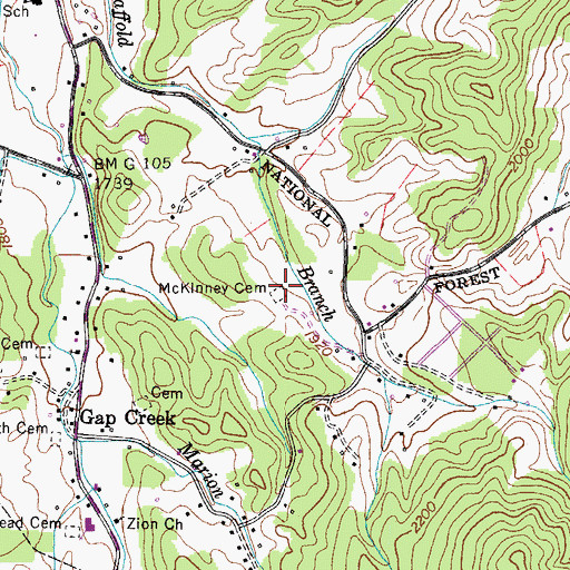 Topographic Map of McKinney Cemetery, TN