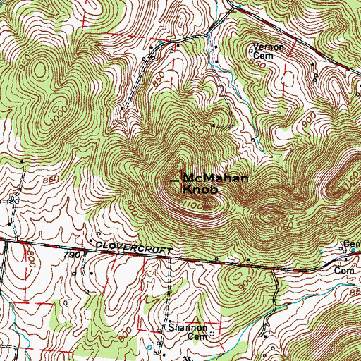 Topographic Map of McMahan Knob, TN
