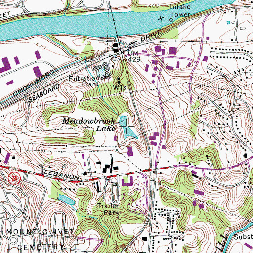 Topographic Map of Meadowbrook Lake, TN