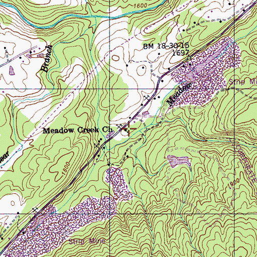 Topographic Map of Meadows Creek Church, TN