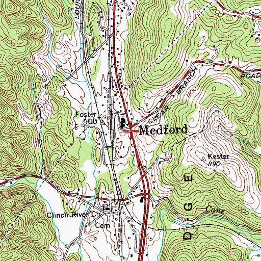 Topographic Map of Medford, TN