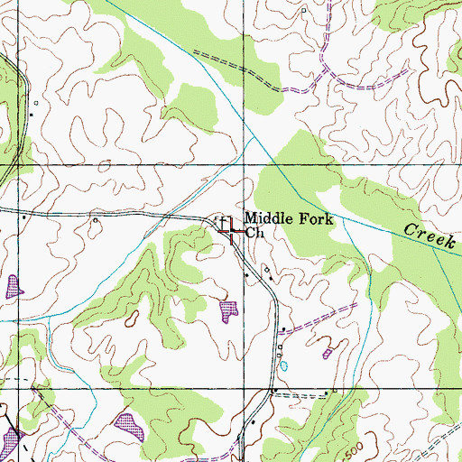 Topographic Map of Middle Fork Church, TN