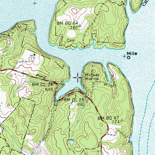Topographic Map of Midway Marina, TN