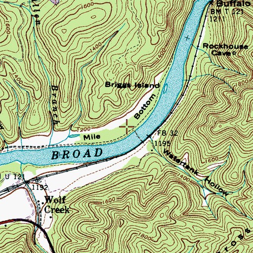 Topographic Map of Mile Bottom, TN