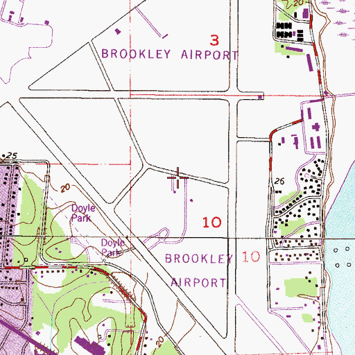 Topographic Map of Mobile Downtown Airport, AL