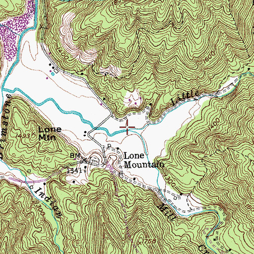 Topographic Map of Mill Creek, TN