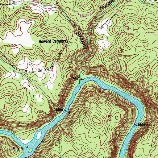 Topographic Map of Milligan Branch, TN