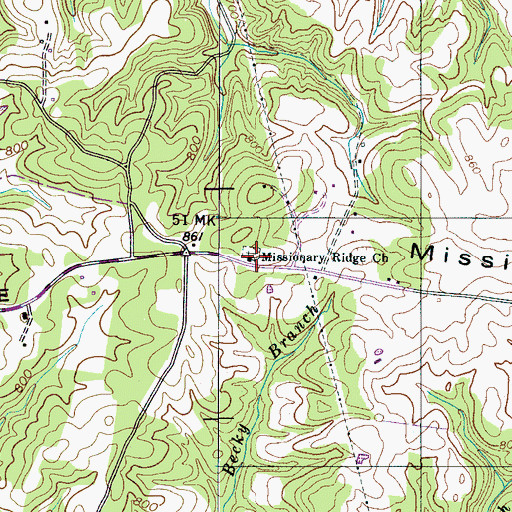 Topographic Map of Missionary Ridge Church, TN